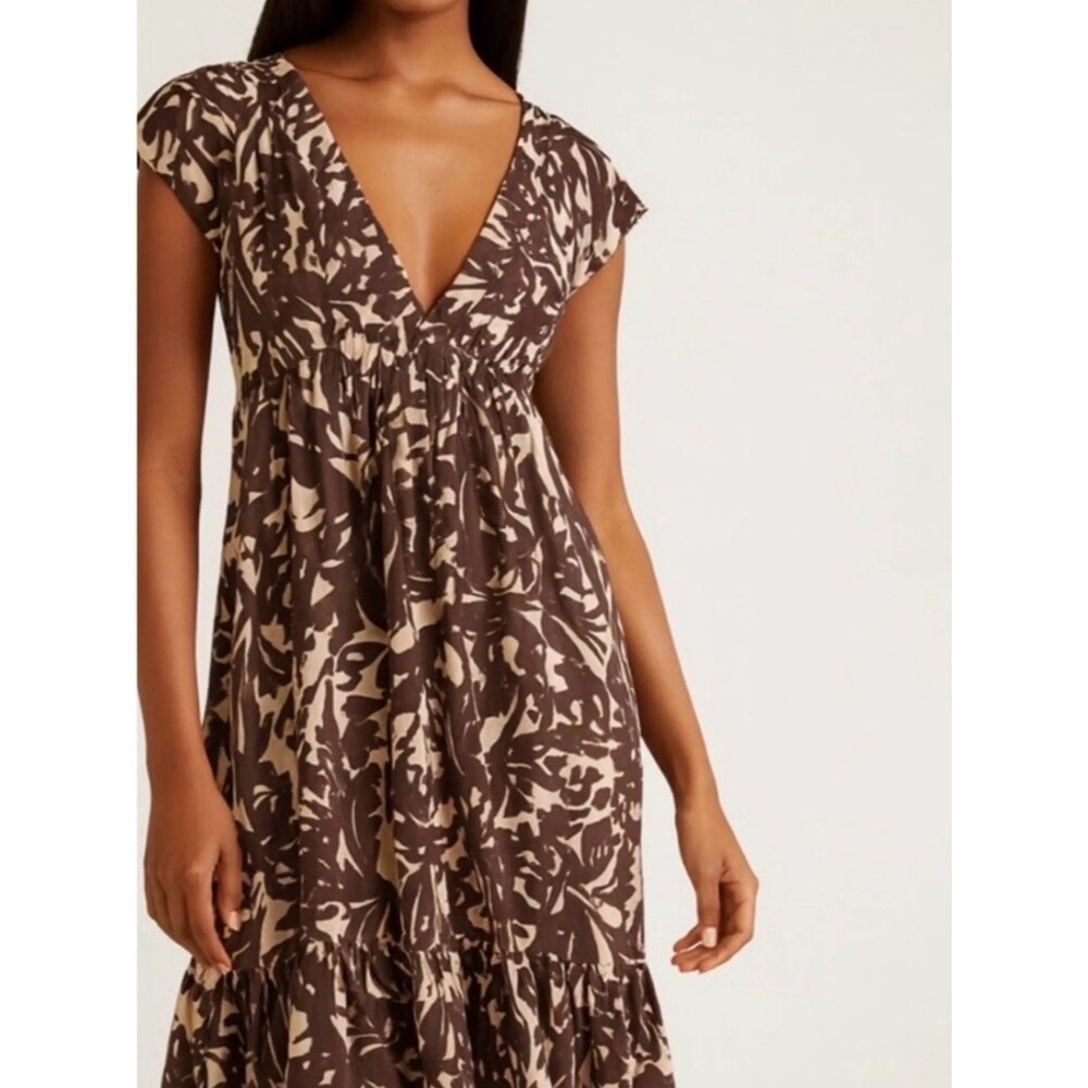 BCBG Max Azria Y2K Cottage Silk Floral Midi Dress Sz 12 Empire Waist Tiered Boho - Picture 2 of 10